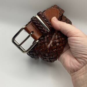 Talbots Genuine Leather Braided Belt Brown Woven Adjustable Women’s Size M